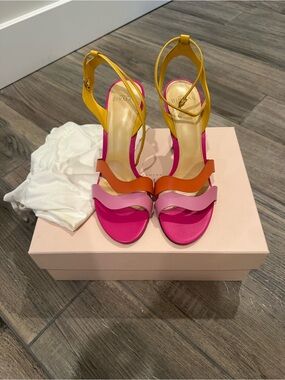 Alexandre Birman Pink Orange Yellow Wavy-Strap Leather Sandals